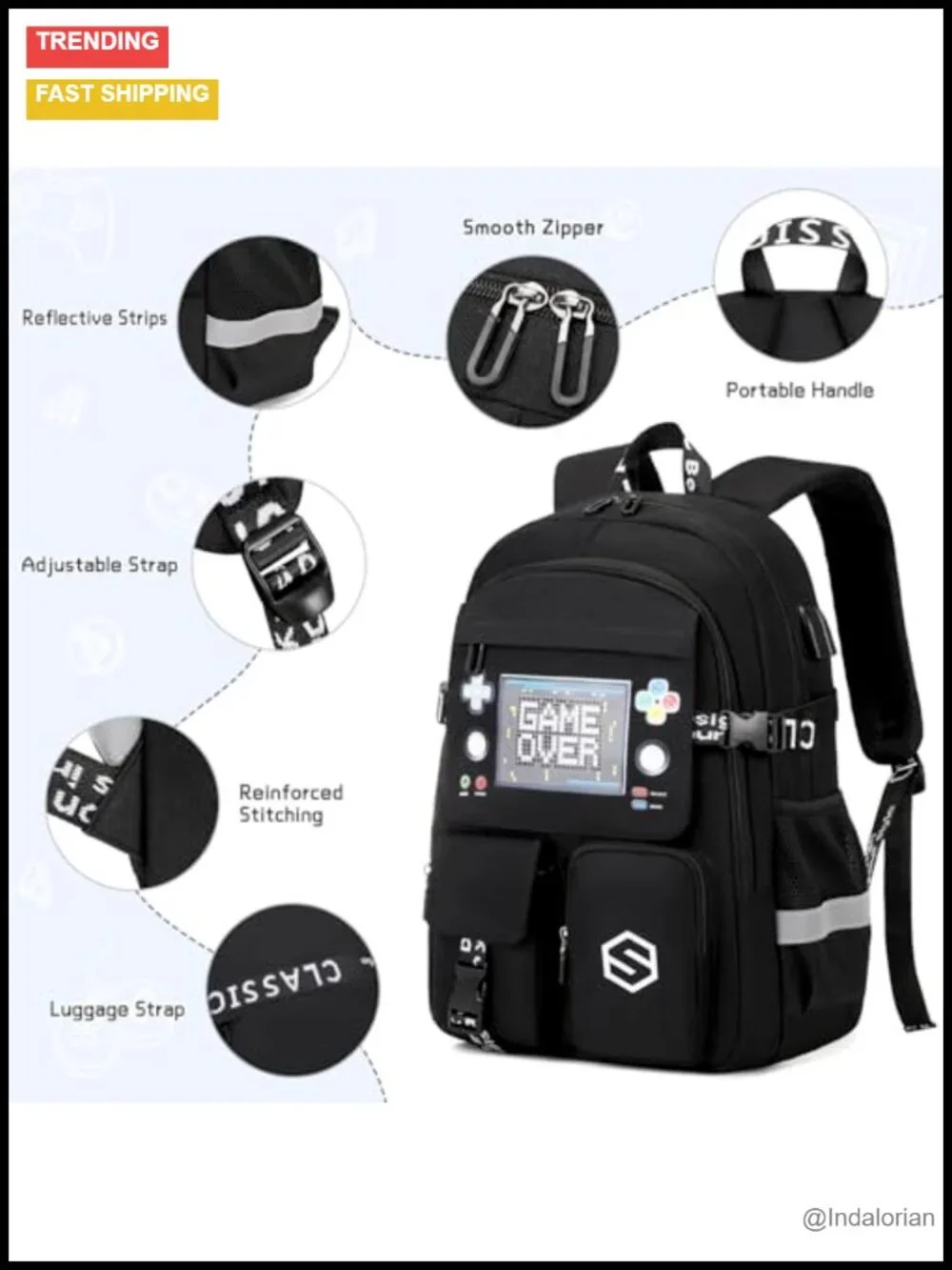 Luminous Boys Backpack Set with USB Port, Lunch Bag & Pencil Case for School